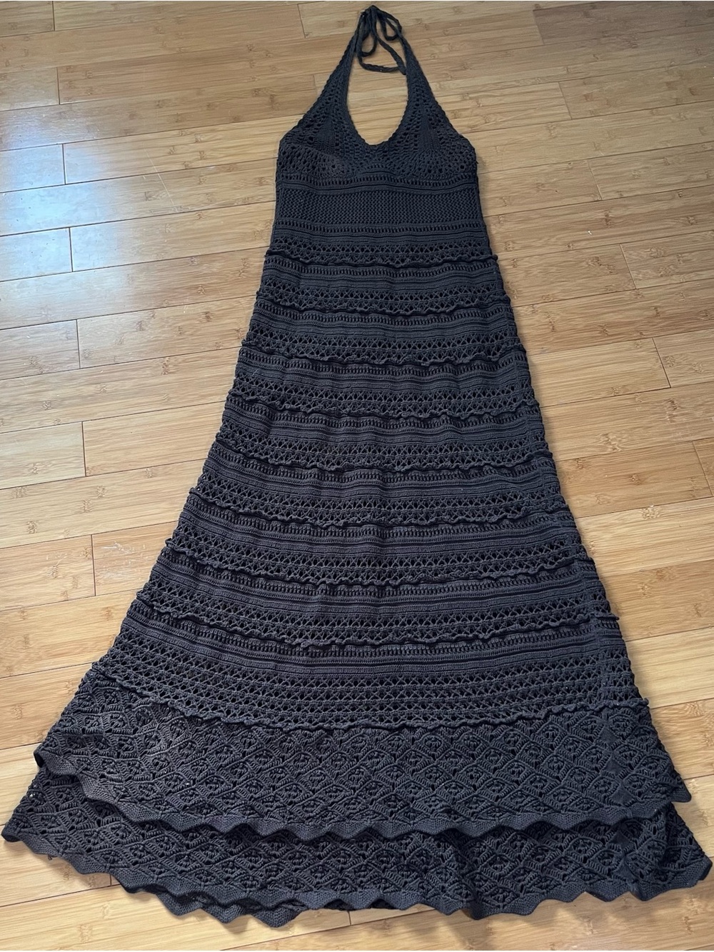 Y2k 2000s INC Crochet Halter Maxi Dress